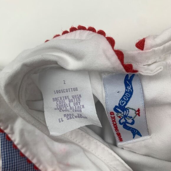 Silly Goose Smocked Toddler Dress Embroidered Dolls White Shirt & Blue Pinafore - Picture 3 of 6